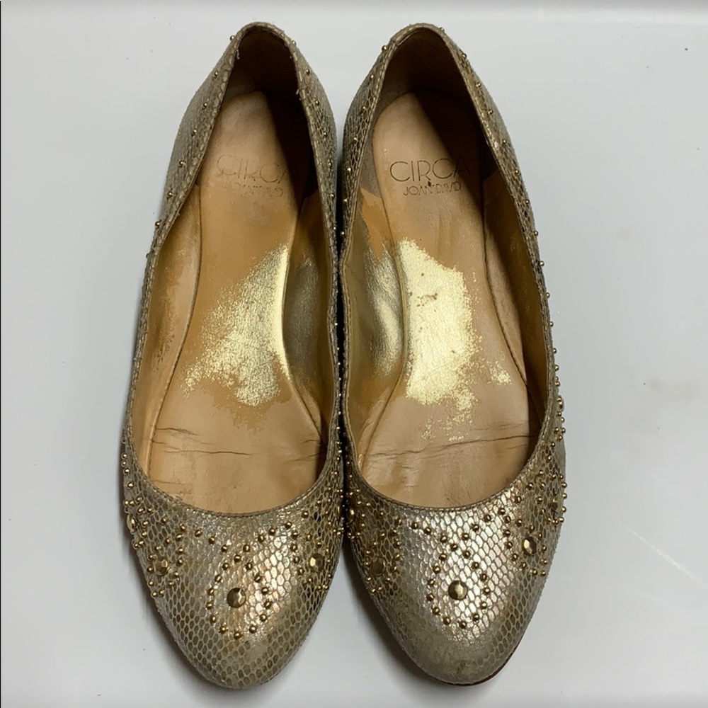 Joan and David silver gold flats 6 snake skin